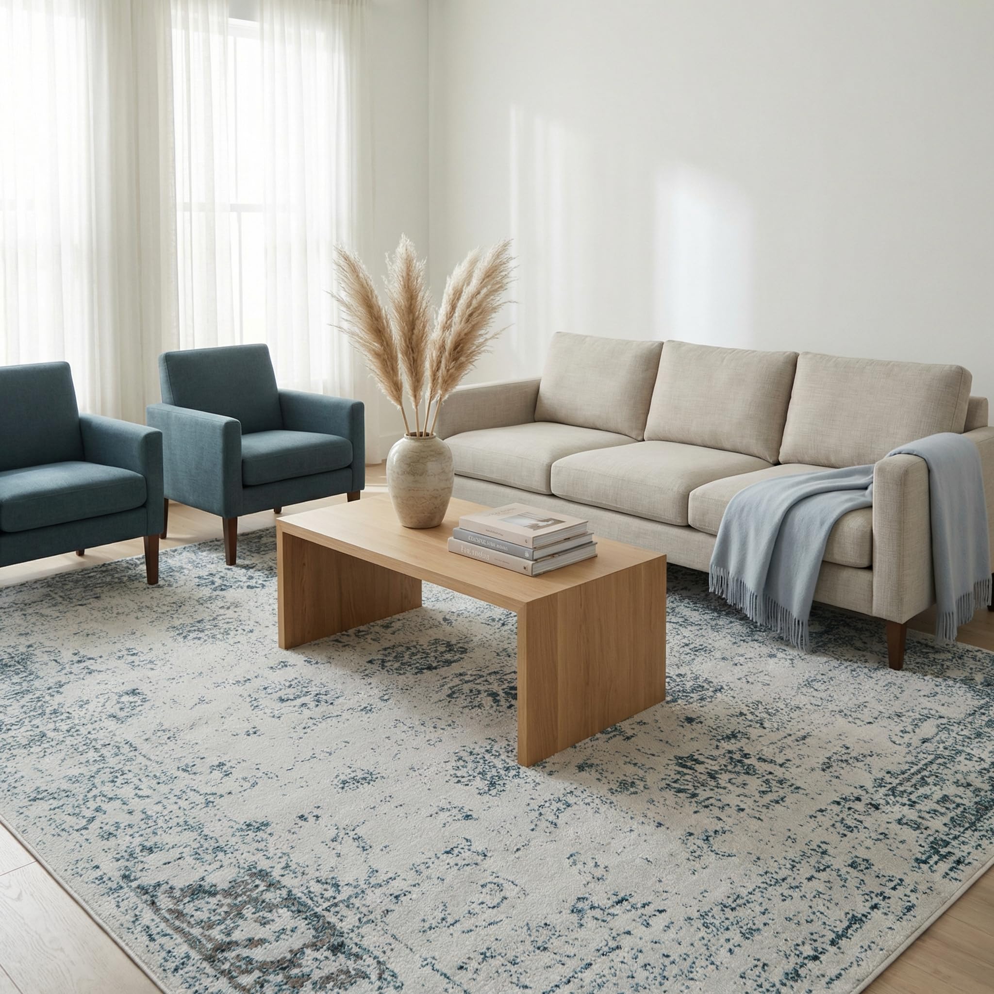 Unique Loom Sofia Collection Traditional Vintage Light Blue/Navy Blue Area Rug (215x305), 3141354