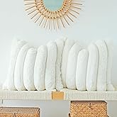 JOJUSIS Pack of 2 Faux Fur Plush Decorative Throw Pillow Covers Couch Cushion Case Soft Fluffy Pillowcases Wide Stripe (White, 20 x 20 Inch)