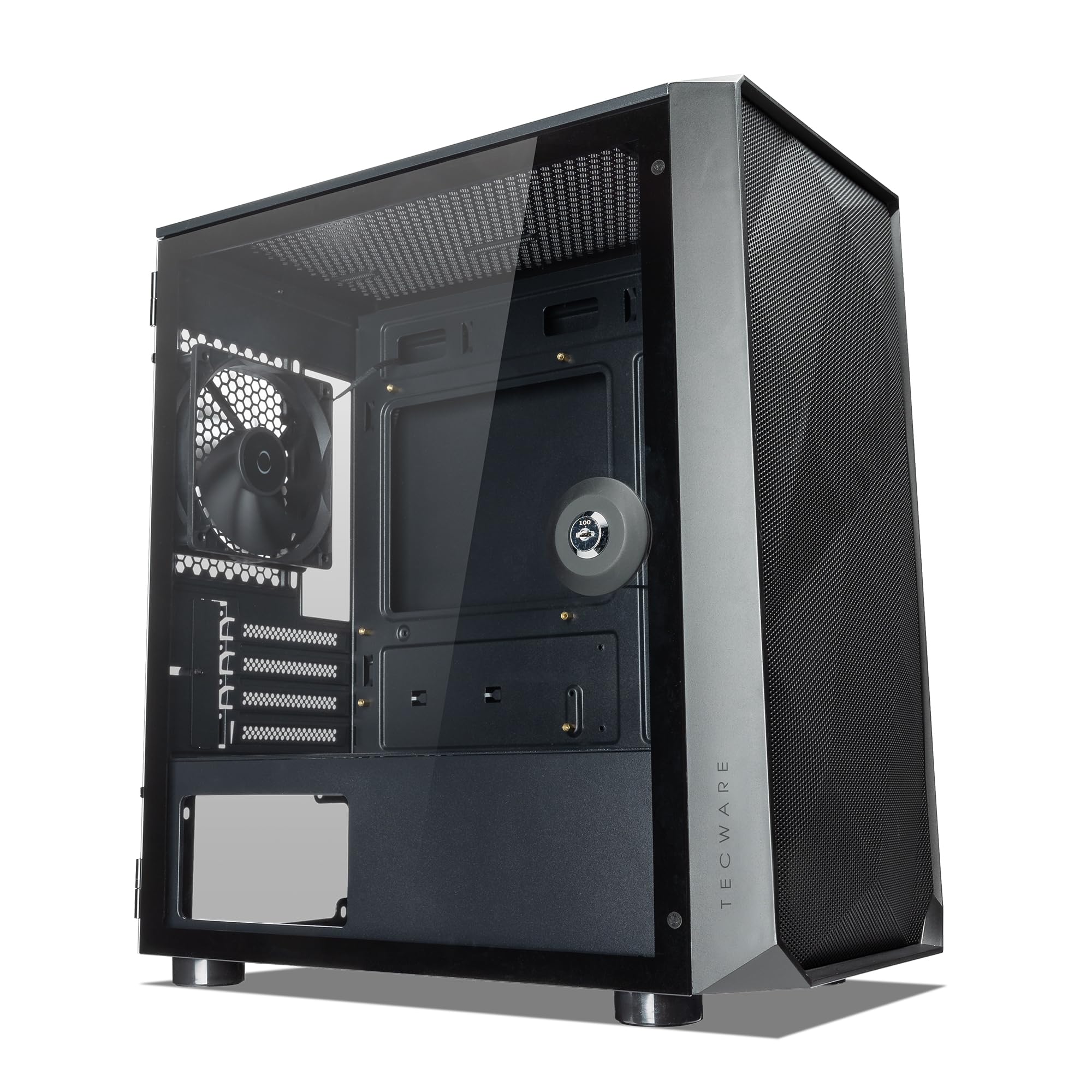 TECWARE Forge M Black Key Lockable TG Side Panel mATX w/ 4 x 120mm Black fans