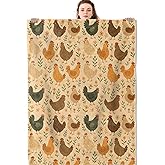 Mniedc Farm Chicken Floral Blanket, Country Hen Flannel Throw Blankets, 50"x60", Soft Warm Lightweight Fuzzy Cozy Throws for Couch Bed Sofa Decorative Gifts for Nature Lover Women Kids, Beige