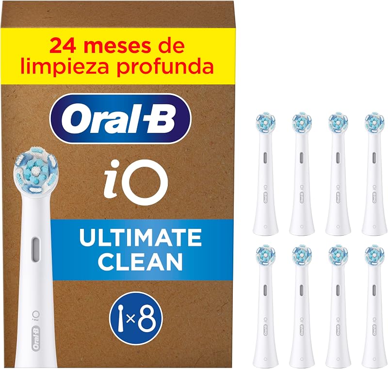 Series iO Ultimate Clean Cabezales De Recambio Originales, Pack de 8 Recambios Blancos Para Cepillos De Dientes Eléctricos Oral-B iO, Eliminación Profunda De La Placa Bacteriana