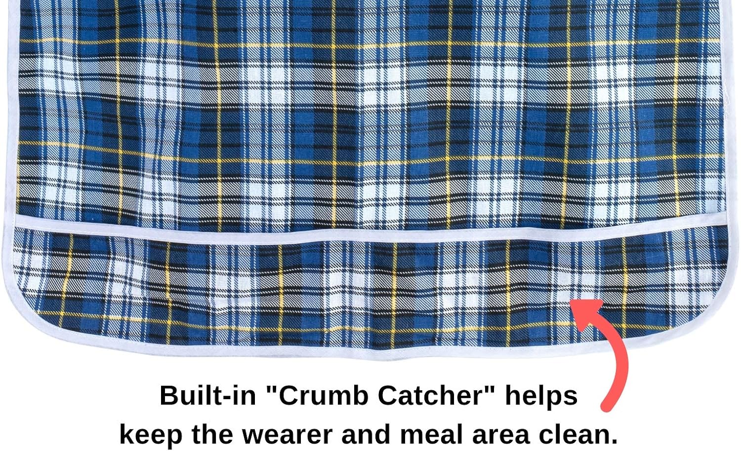 Adult Bib for Eating, Waterproof Clothing Protector with Crumb Catcher. Machine Washable, (Blue Plaid): Clothing
