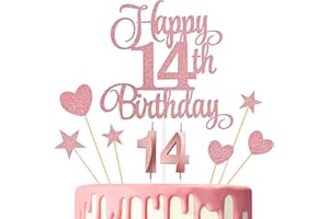 Lecferrarc 14th Birthday Cake Decorations, 14th Birthday Candles Cake Numeral Candles and Glitter Happy 14th Birthday Cake Toppers Set for Birthday Party Supplies (Rose Gold)