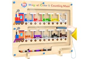 SHARKWOODS Magnetic Color and Number Maze, Montessori Toys Wooden Magnet Board, Preschool Educational Toys Must Haves for Kids, Montessori Fine Motor Skills Toys for 3 Year Old Boys & Girls (Train)