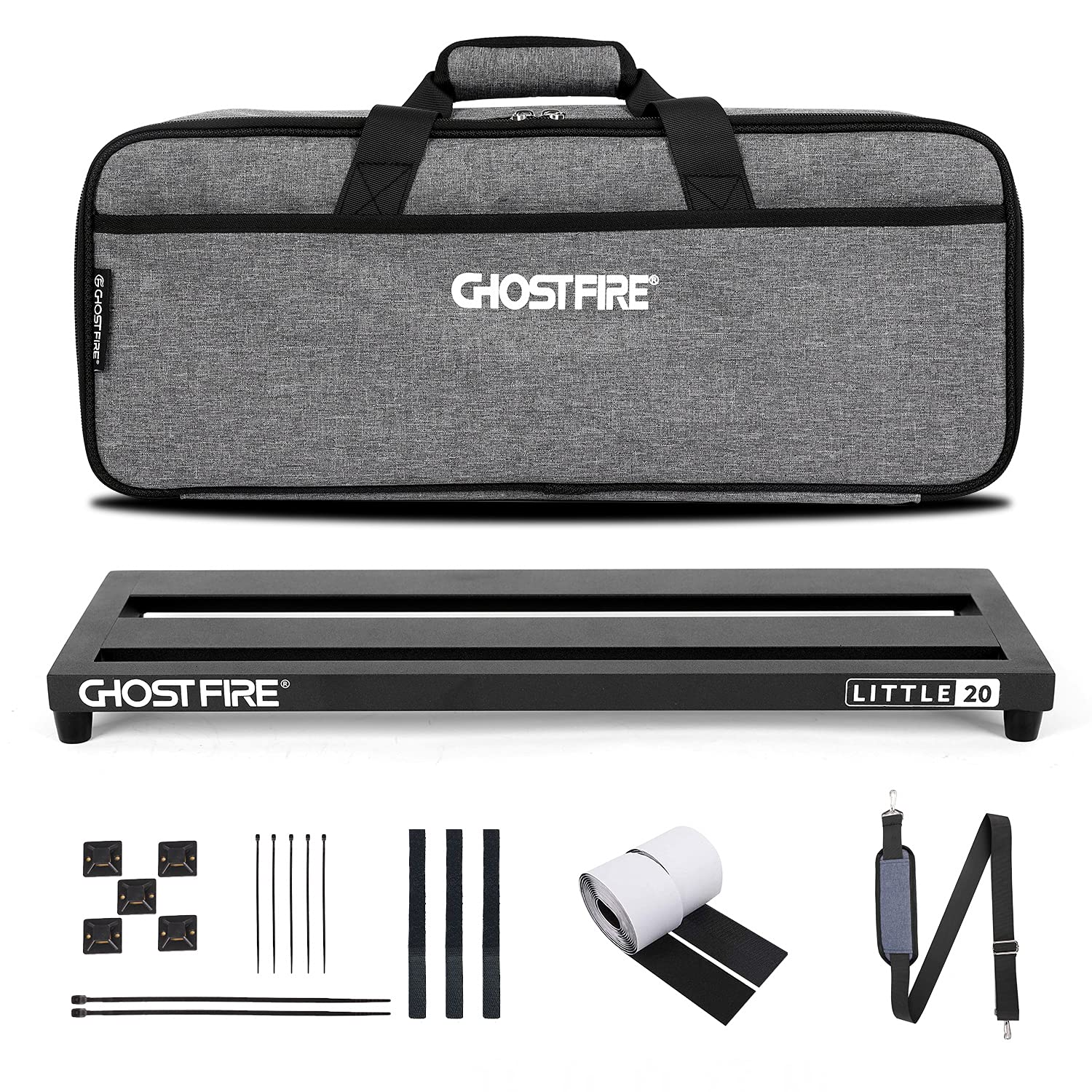 Ghost Fire Guitar Pedal Board Aluminum Alloy 1.7lb Effect Pedalboard 20''x7''x1.9" with Carry Bag,V series (V-LITTLE 20)