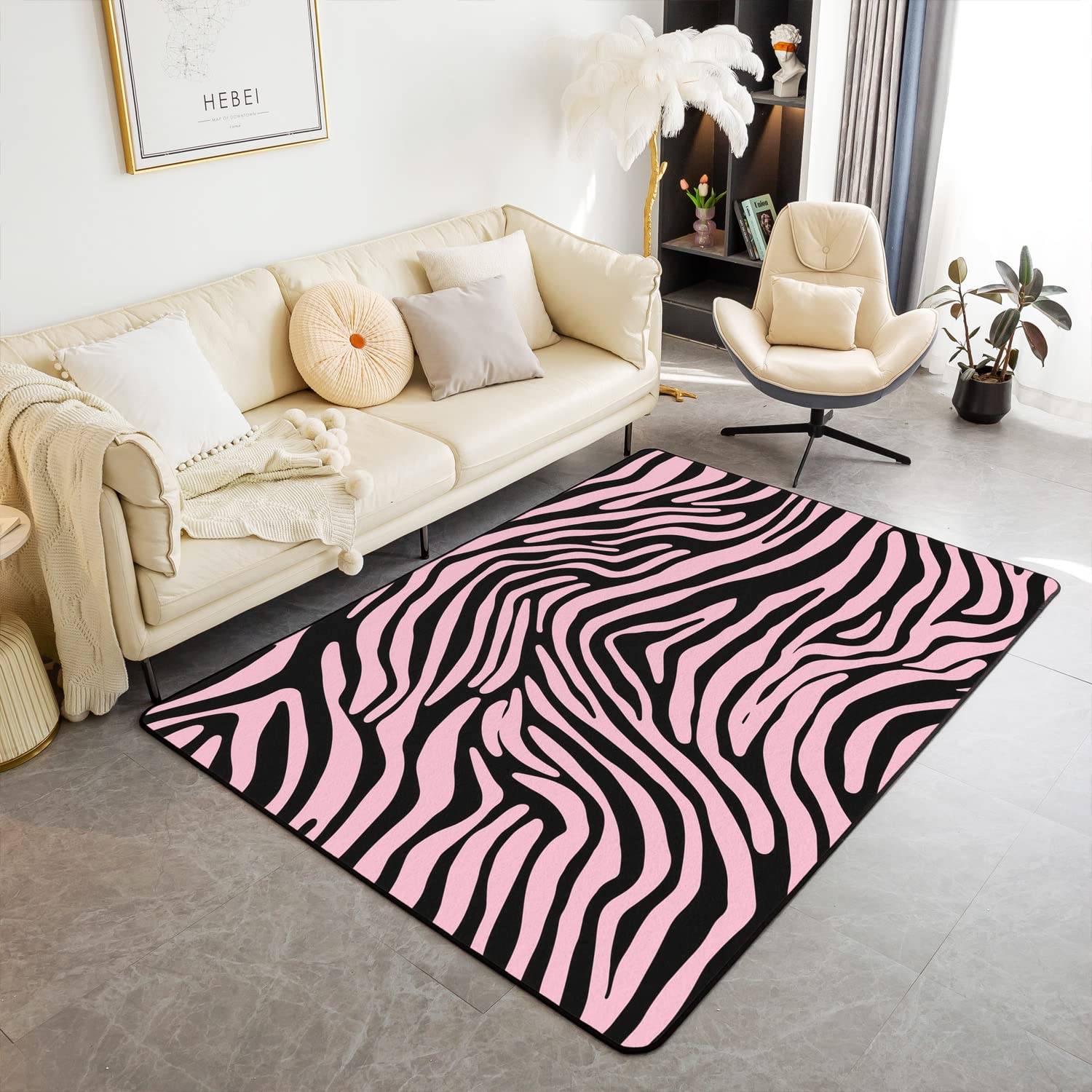 Loussiesd Zebra Stripes Area Rug 100x150cm Wildlife Decor Rugs Mat for Living Room Bedroom Decor Wild Animals Carpet Non Slip Pink Black Stripe Area Runner Rug