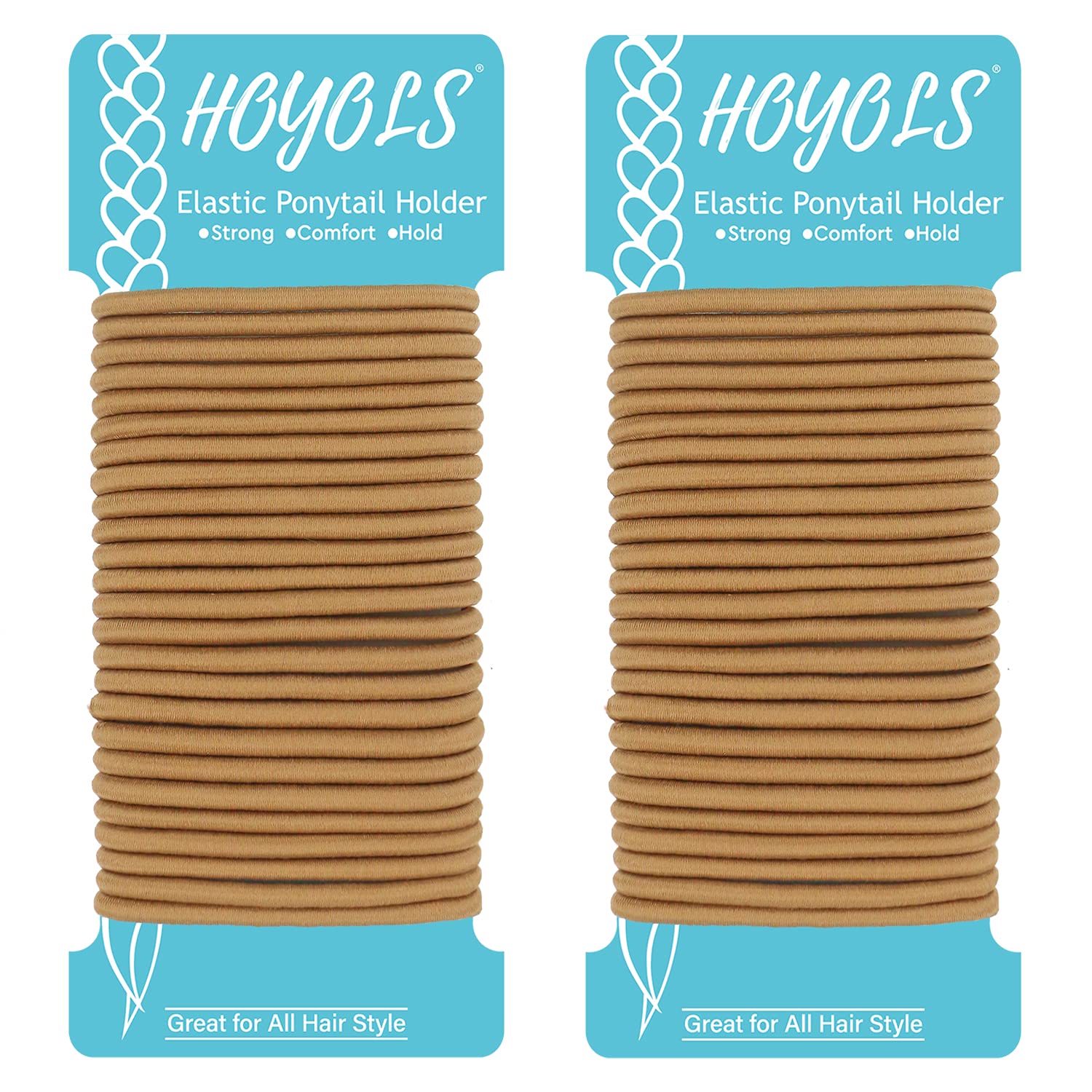 No Metal Hair Bands for Women's Hair, Ponytail Holders, No Snag Braided Hair Elastic Thick Tie for Girl Women Thick Hair 50 Count 1/8 Inch (Beeline Honey)