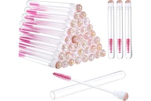 PATELAI 80 Pieces Disposable Mascara Brushes Tubes Set, 40 Pieces Empty Mascara Wand Tube with 40 Pieces Eyelash Brush Makeup Tool for Eyelash Extension(Pink Gold Sequins Style)