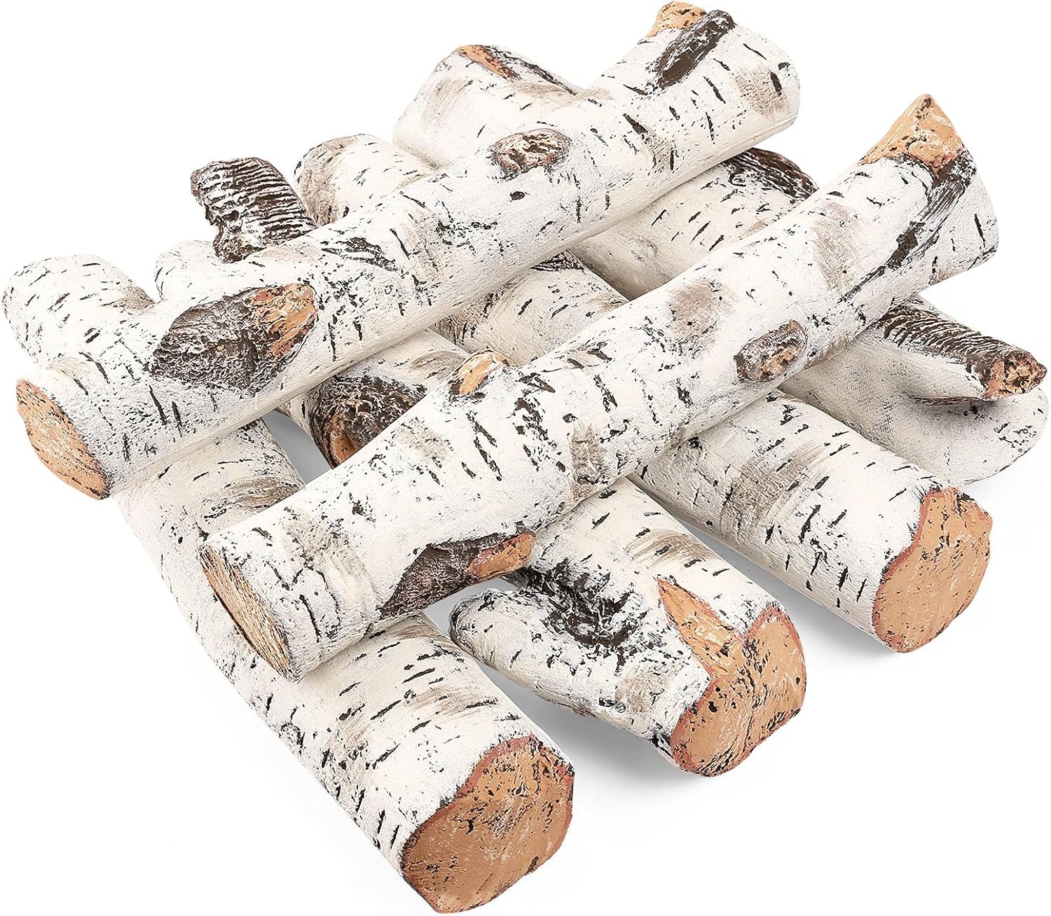 Photo 1 of Gas Fireplace Logs, Birch Logs 6pcs Fireplace Decor Fake Fireplace Logs for Gas Fireplace Insert, Ceramic White Birch Faux Fireplace Fire Logs for Vented, Indoor Electric Fireplace Outdoor Firebowl