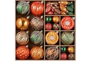 JORNOY Fall Ornaments for Tree, Shatterproof Plastic Harvest Decorations with Hanging String, Rustic Balls Baubles Bulk for Thanksgiving Home Decor, 52 Pack, Orange