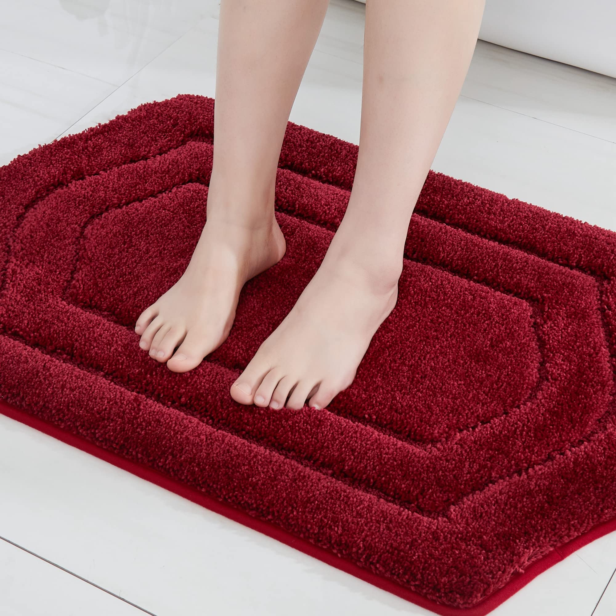 Photo 1 of COSY HOMEER Extra Thick Bath Rugs for Bathroom - Anti-Slip Bath Linen Sets Mats Soft Plush Yarn Shaggy 100% Strong Polyester Living Room Bedroom Water Absorbent(Red,17x27 - Inches)