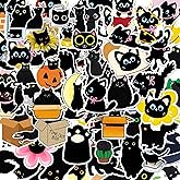 Kathy & Jiggs 100 Black Cat Stickers – Cute Waterproof Vinyl Decals (2–2.5 in) for Laptop, Water Bottle, Journal, Luggage, Skateboard – Kawaii Gift for Kids, Teens, Adults & Cat Lovers