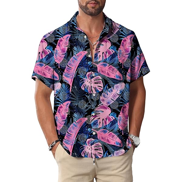COOFANDY Chemise hawaïenne pour homme, manches courtes, boutonnée