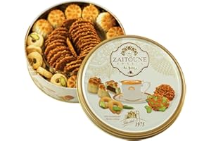 Zaitoune Premium Mini Mixed Cookies - 9 oz | Bite-Sized Date Maamoul, Barazek & Ghraybeh Cookie Mix | Handcrafted in Turkey | Beautiful Reusable Gift Tin | Perfect with Tea | Great Sharing Present