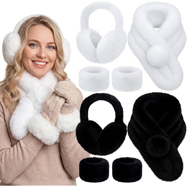4 Pcs Winter Faux Fur Set for Women Fur Collar Scarf Wrap  display picture 2