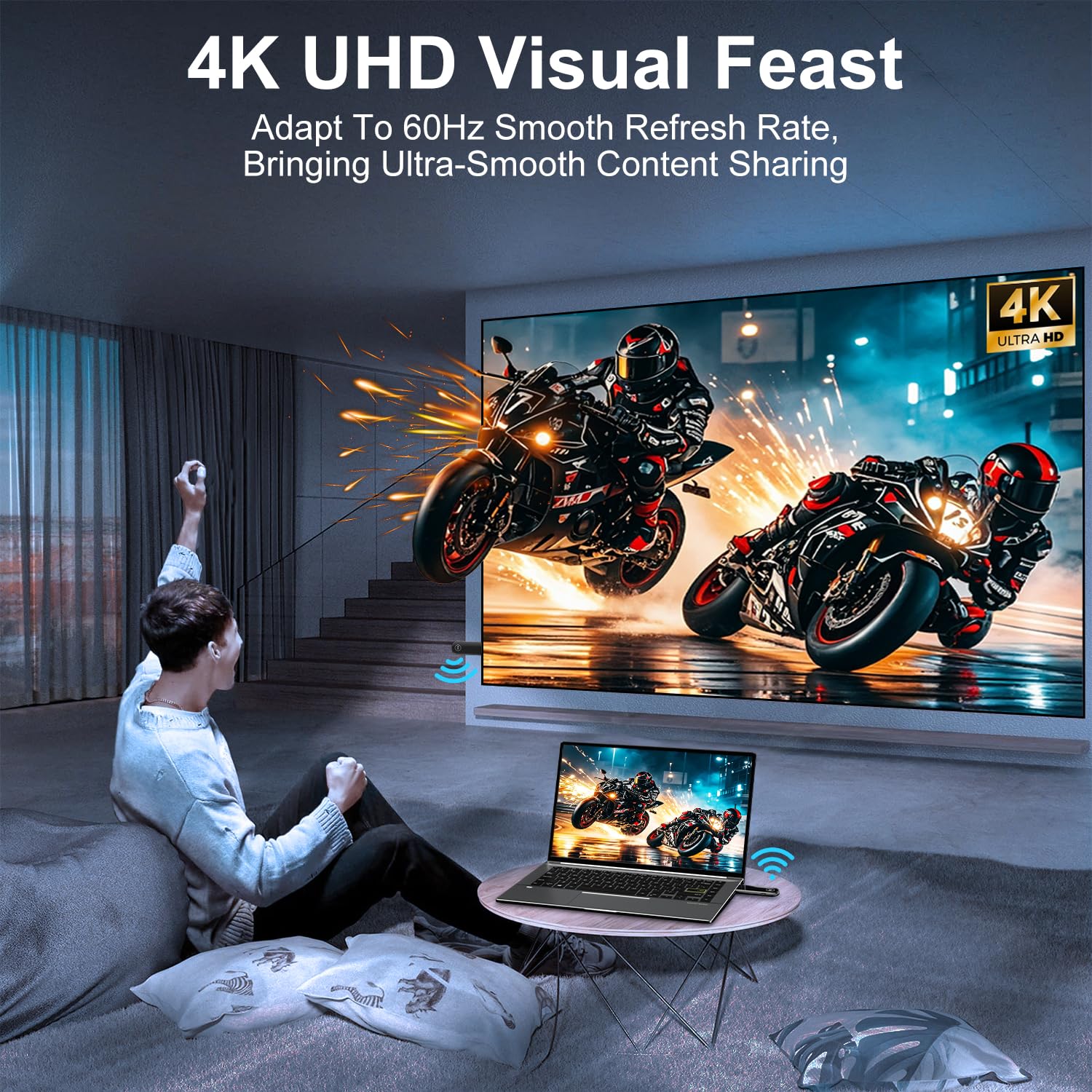 4K Wireless HDMI Transmitter and Receiver 100FT, Plug&Play Portable 2.4G/5G Wireless HDMI Extender, 4K Wireless Display Adapter for Video and Audio Streaming to Monitor from Laptop/TV Box