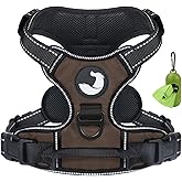 Joytale No Pull Dog Harness Medium Sized Dog, Reflective Pet Vest with Front Clip, Adjustable Soft Padded Harnesses with Easy Control Handle for Training and Walking, Brown, M