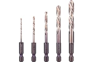 NordWolf 5-Piece M35 Cobalt HSS Left Hand Drill Bit Set, Reverse Twist with 1/4" Hex Shank for Screw Extractors, SAE Sizes 5/64"-7/64"-5/32"-1/4"-19/64" in Storage Case