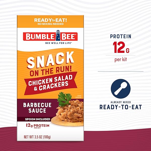 BUMBLE BEE SNACK ON THE RUN BBQ CHICKEN SALAD WITH CRACKERS KIT, 3.5 OZ – READY TO EAT, SPOON INCLUDED – SHELF STABLE & CONVENIENT PROTEIN SNACK
