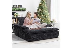 LIKIMIO 59'' Oversized Chaise Lounge Chair Sofa Bed - Plush Corduroy Upholstered Reading Chair, Cloud Couch for Living Room, No Assembly (Black)