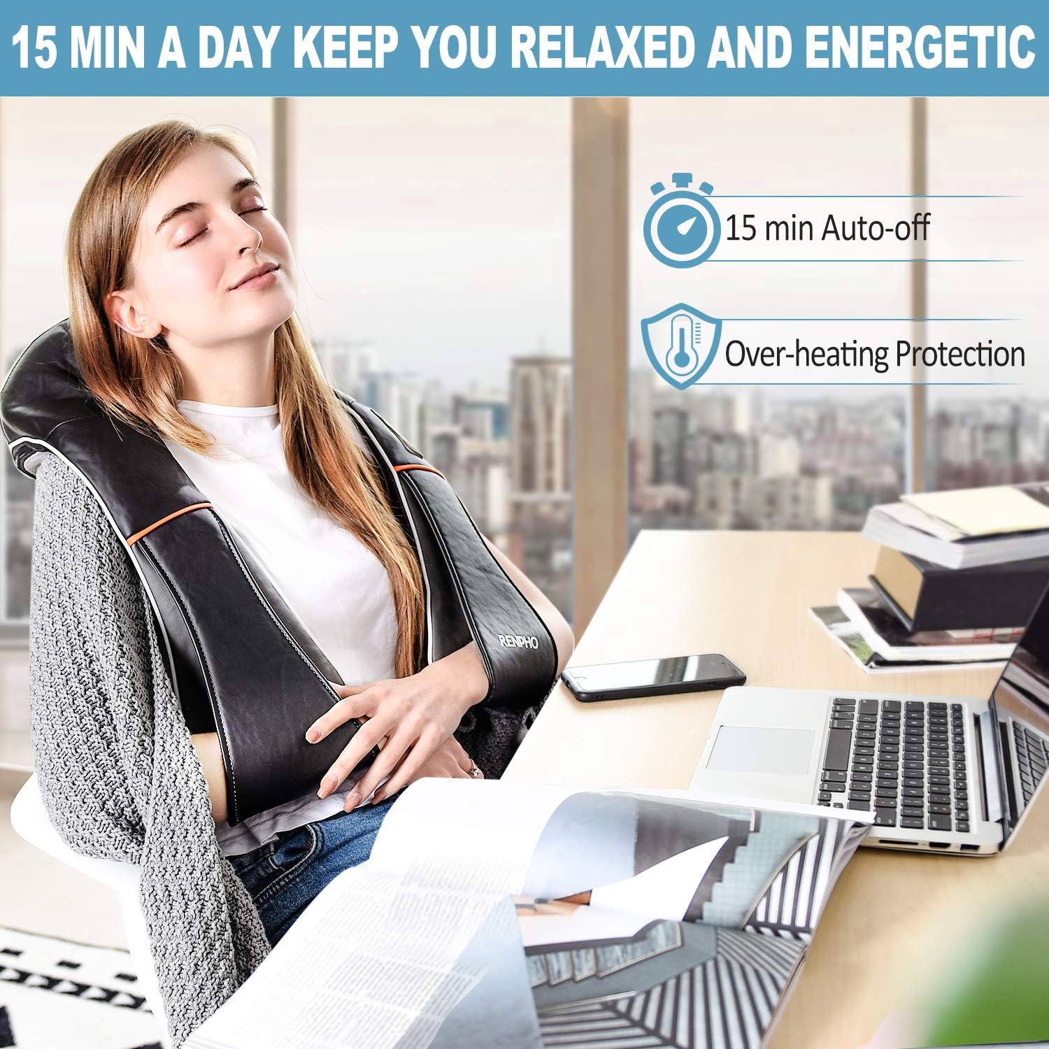 RENPHO Shiatsu Neck and Shoulder Back Massager with Heat, Electric Vibration Deep Tissue 3D Kneading Massage Pillow for Relief on Waist, Leg, Calf, Foot, Arm, Belly, Full Body, Muscles: Health & Personal Care