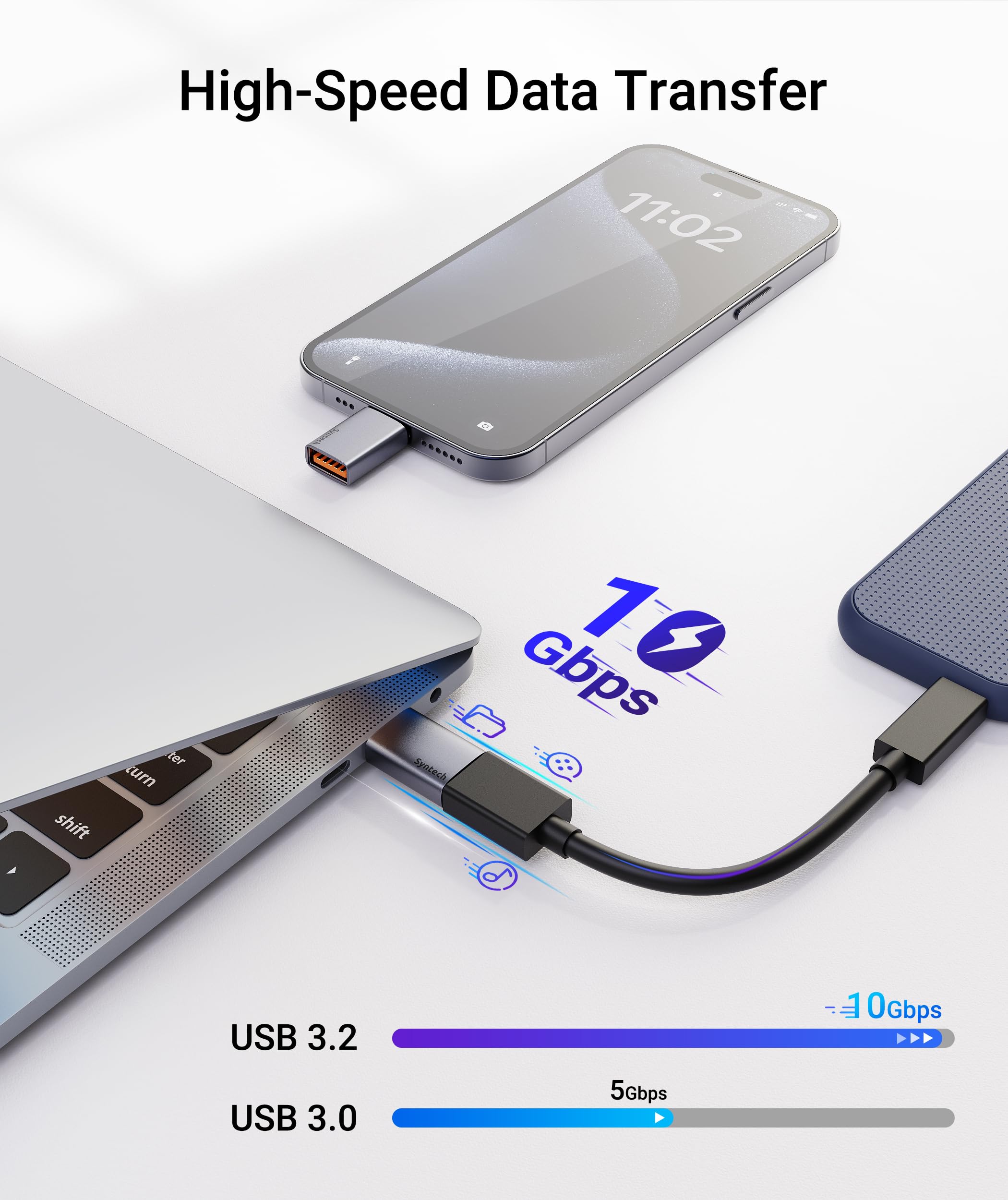 Syntech USB C to USB Adapter (2 Pack) & USB C to USB 3.2 Adapter (2 Pack) 10Gbps USB 3.2 Gen 2 Fit Side by Side
