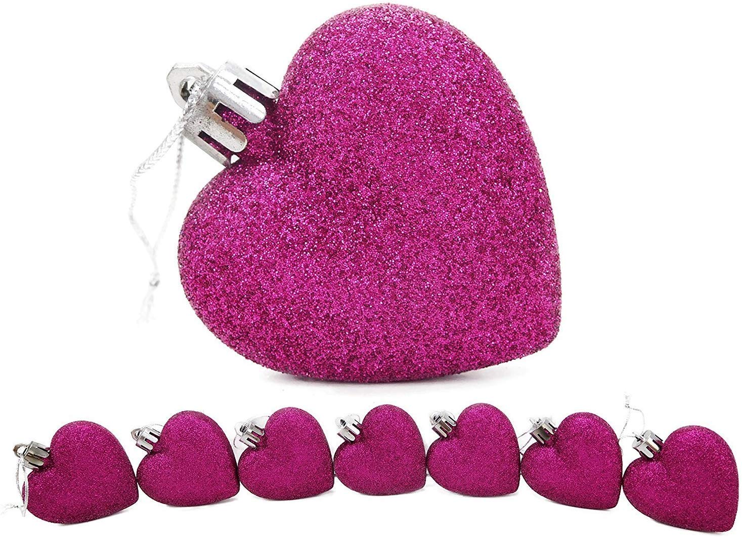 Toyland® 8 x 5cm PURPLE Glitter + Matt Heart Shaped Christmas Tree Baubles