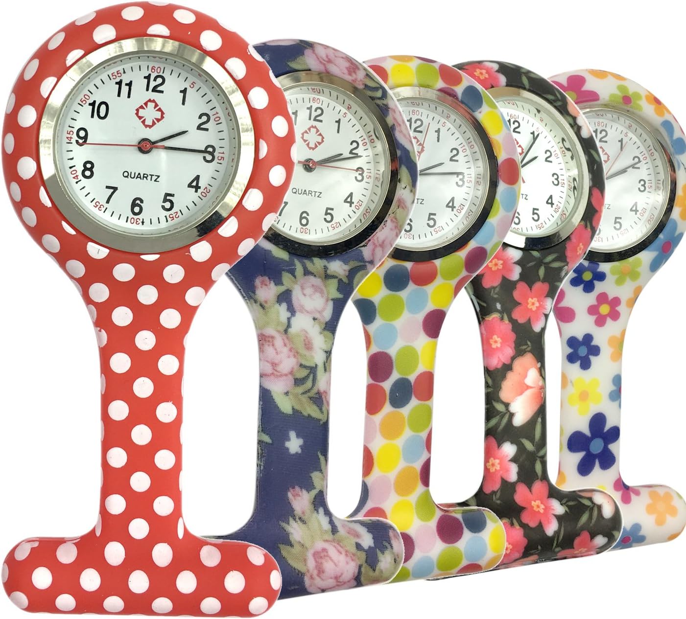 Square Silicone Quartz Nurse Watch Lapel Pin-on Brooch Fob Watch,Pack of 5