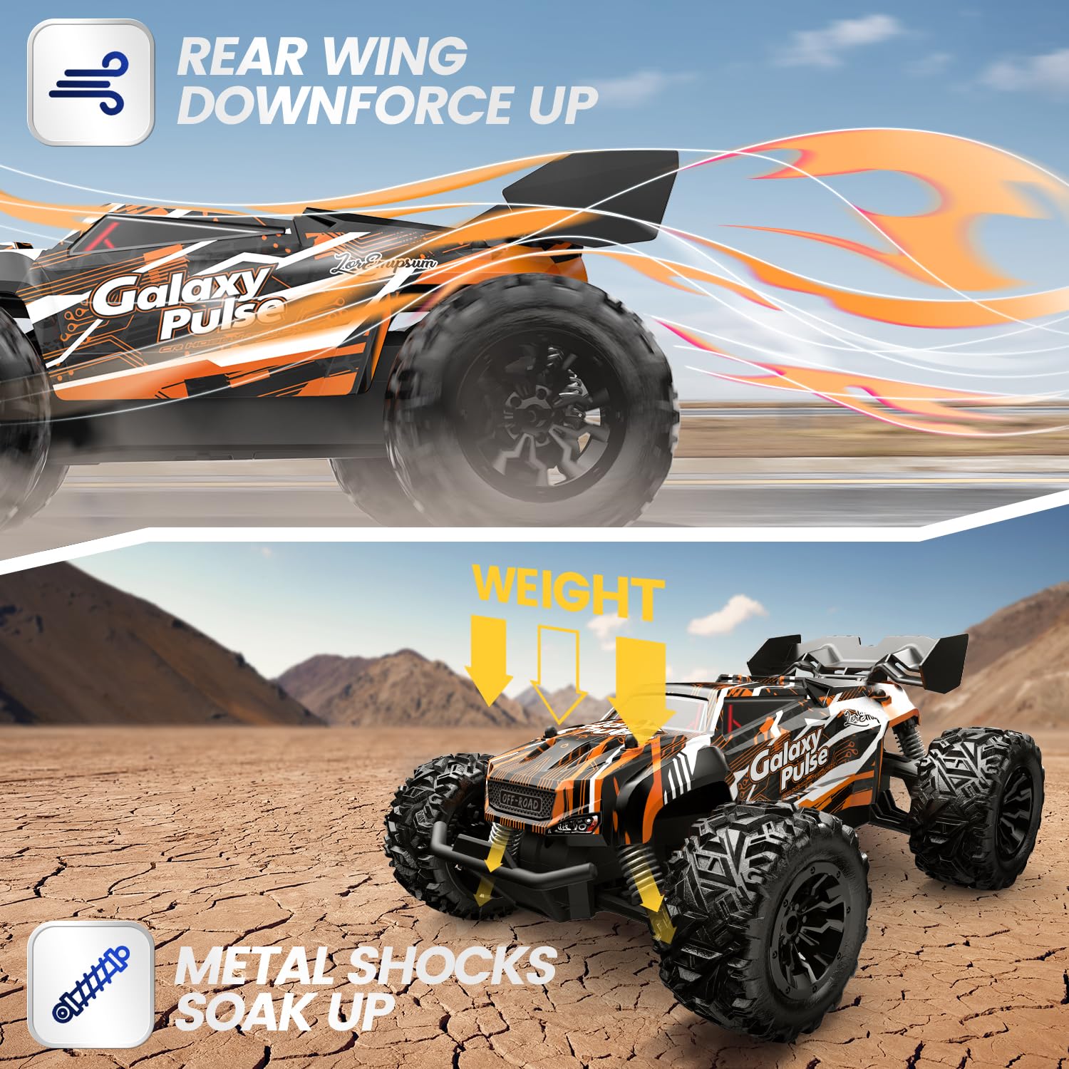 DEERC Ferngesteuertes Auto, 2.4Ghz Leuchtende RC Autos mit 2 wiederaufladbaren Batterien für 40 Minuten Spielzeit, All Terrain Off-Road Monster Truck Spielzeug für Jungen Kinder ab 8 Jahren 4