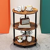 RISWER Round Small End Table - 3 Tier Oval Accent Table for Small Spaces, Rustic Wood and Metal Couch Side Table, Nightstand for Bedroom or End Table Living Room, Easy to Assemble, Rustic Brown