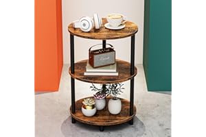 RISWER Small Round Side Table - 3-Tier Oval Accent Table for Small Spaces, Rustic Wood and Metal Couch End Table, Nightstand for Bedroom or End Table Living Room, Easy to Assemble, Rustic Brown