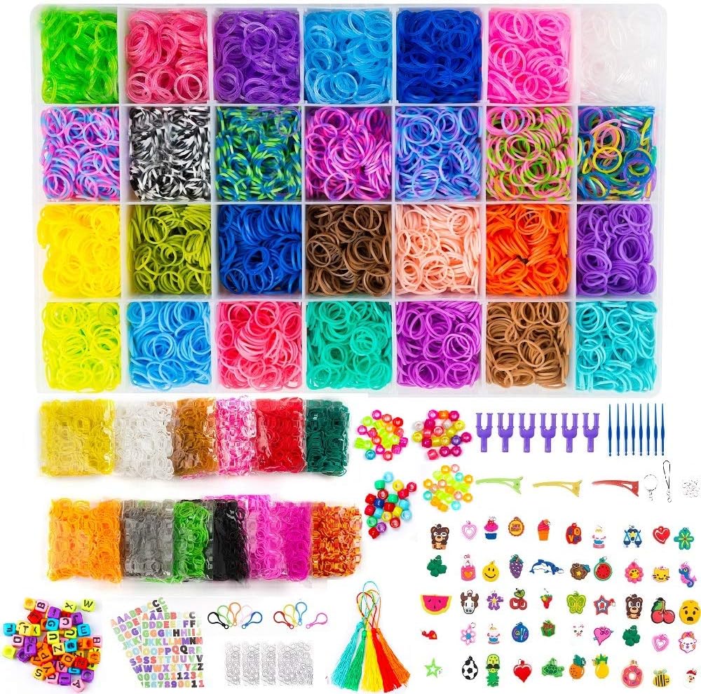 22,000+ Rainbow Rubber Bands Refill Kit, Over 20,000 Loom Bands in 41 Colors, 1000 S-Clips, 6 Y Looms, 280 Beads, 52 ABC Beads, 50 Charms, Backpack Hooks, Crochet Hooks and ABC Stickers by INSCRAFT