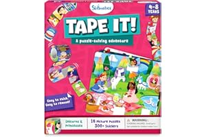 Skillmatics Puzzle Activity - Tape It Unicorn & Princess Sticker Puzzles, 300+ Easy-Tear Stickers, Reusable Art & Craft Kit, Fine Motor Skills & Travel Toy, Gift for Kids Ages 4, 5, 6, 7, 8