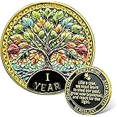 Leafence Tree of Resilience Commemorative Coin Recovery Addiction NA AA Chips and Medallions Challenge Coin Narcotics Alcoholics Anonymous Gifts (Tree of Resilience, 1 Year)