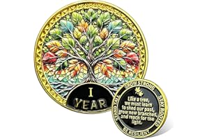 Leafence Tree of Resilience Commemorative Coin Recovery Addiction NA AA Chips and Medallions Challenge Coin Narcotics Alcoholics Anonymous Gifts (Tree of Resilience, 1 Year)