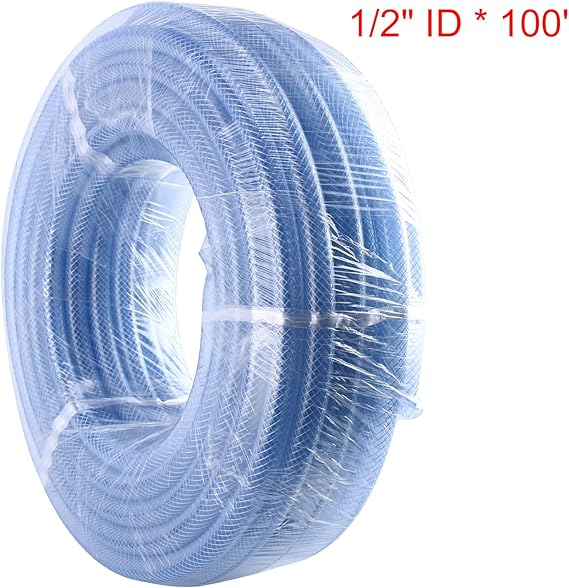 Homend 100' x 1/2" ID High Pressure Braided Clear Flexible Industrial