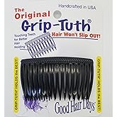 Good Hair Days Grip-Tuth Combs - 2 3/4" Side Combs, For All Types Of Hair, Decorative & Styling Women Accessories - Black, Set Of 2