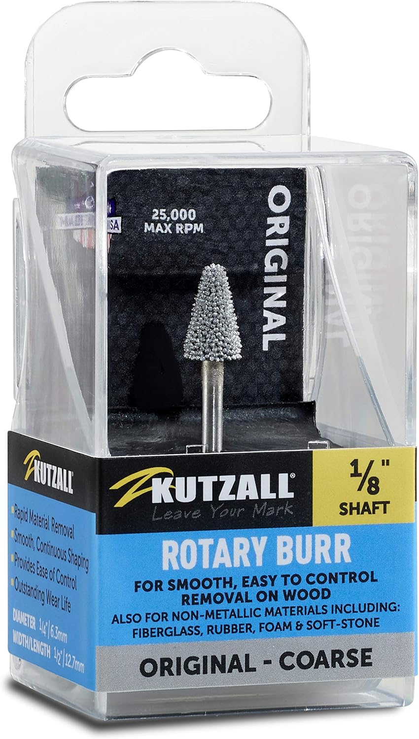 Kutzall Original Taper Rotary Burr, 1⁄8" Shaft, Coarse, Woodworking Attachment for Dremel Foredom, DeWalt - Image 3