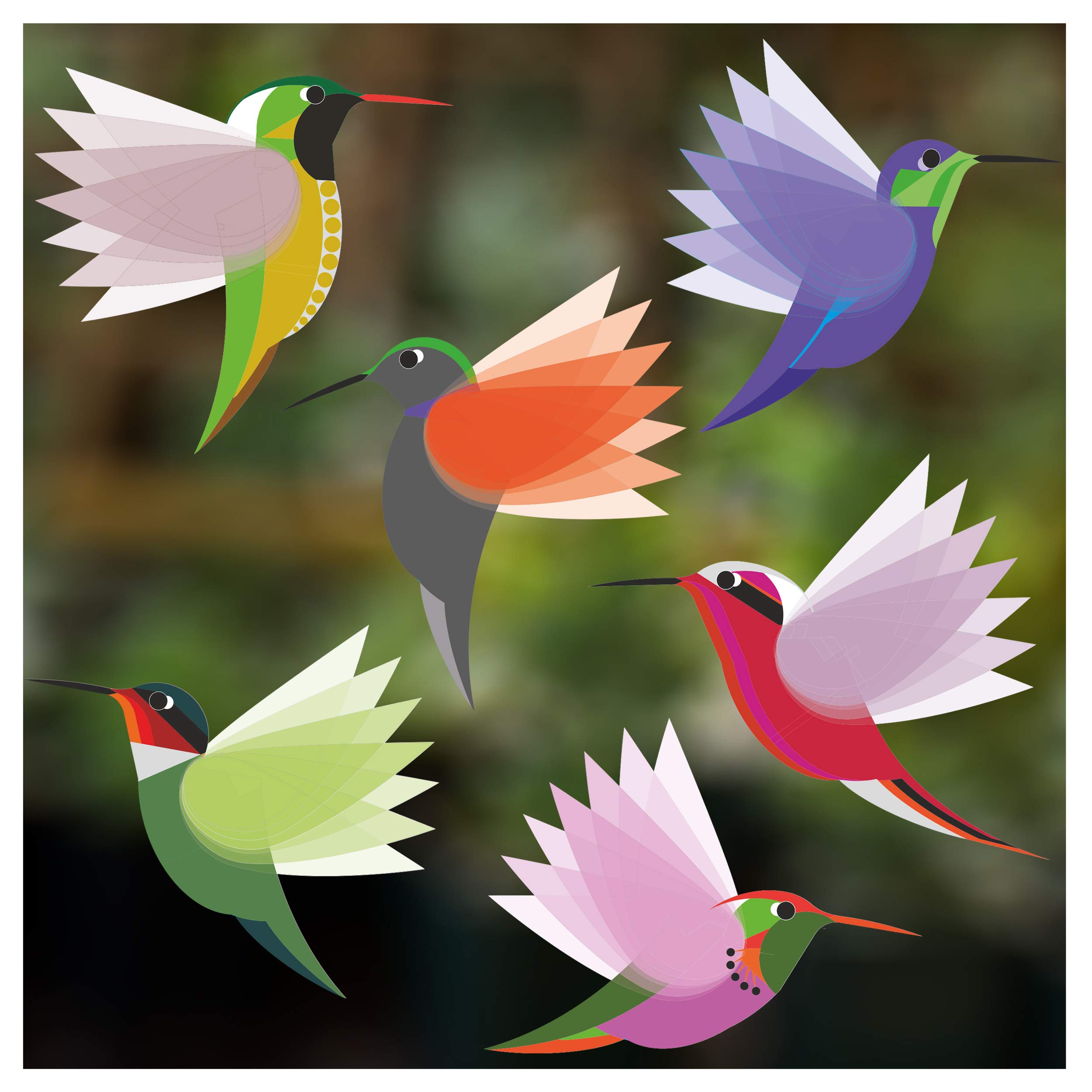 I Like Birds - Exotic Hummingbirds Window Stickers - Set of 6 Small Decorative Glass Static Clings