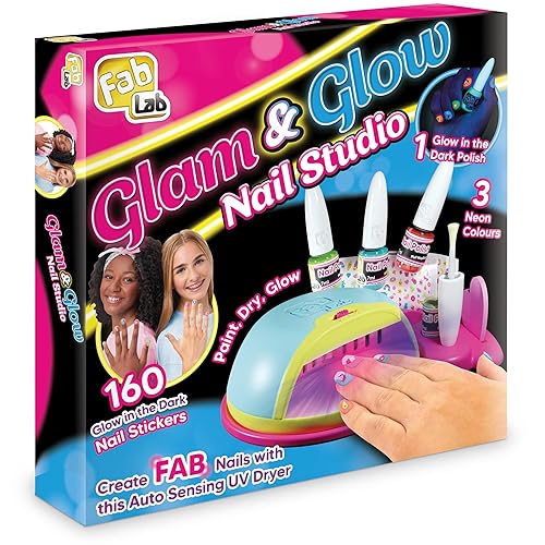 FabLab Glam & Glow Nail Studio | Create FAB Neon Nail Art! | Includes Auto Sensing UV Nail Dryer, Workstation & 4 Colours of Nail Varnish | Girls Gifts for Ages 8+