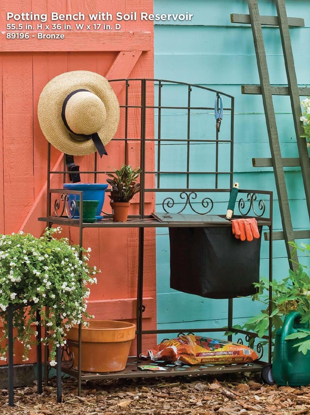 teak potting bench on Panacea Products Potting Bench With Soil Reservoir Bronze