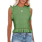 PiePieBuy Women's Summer Knit Tank Tops Crew Neck Sleeveless Cami Shirts Tees Ruffle Sweater Vest