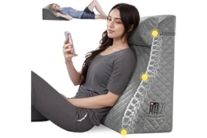 Daneey Reading Pillows for Sitting in Bed Adult Back Pillow for Bed Sitting Up, Back Support Pillow for Bed with Adjustable Roller, Foam Wedge Pillow for Neck, Lumbar, Back, Gray, 20 * 12 * 26IN