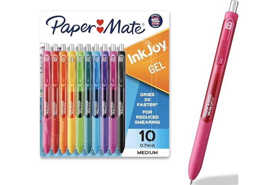 Paper Mate InkJoy Gel Pens, Medium Point, 10 Count - Teacher Supplies, Writing, Journaling, Back to School