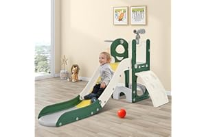 Virubi 5 in 1 Toddler Slide Playset, Climbing Toys Indoor Outdoor for Toddlers 1-3, Kid Slide with Basketball Hoop & Telescope, Freestanding Playground with Climber, Baby Jungle Gym