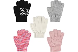 ONESING 3-24 Pairs Winter Knit Gloves for Kids - White Finger Gloves for Boys and Girls