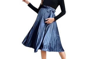 FUNJULY Maternity Skirts Velvet High Elastic Waisted A Line Pleated Ruffle Casual Flowy Swing Holiday Skirt with Belt