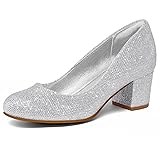 mysoft Women's Pumps Low Chunky Block Heel Round