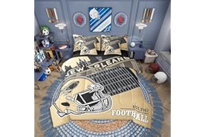 Erosebridal Football City Bed in A Bag Football Fans Queen Comforter Set with Sheets 7 Piece Gifts for Kids Boys Teen,Sports Rugby Gaming Bedding Yellow Black Bed Set (New Orleans)