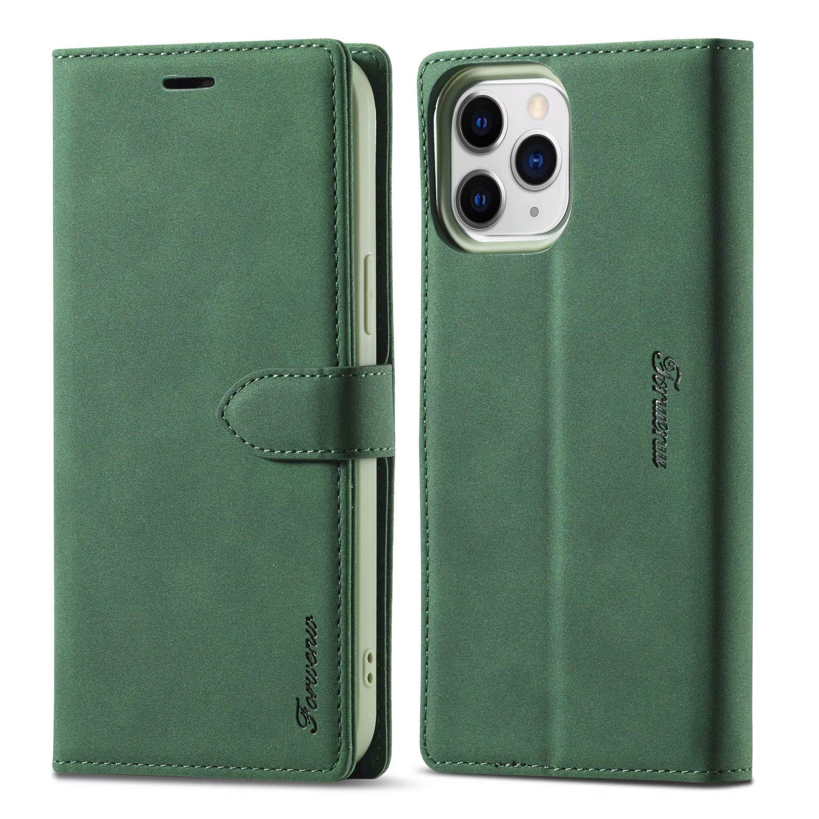 LOLFZ Wallet Case for iPhone 12 Pro Max, Vintage Leather Case Card Holder Kickstand Magnetic Closure Flip Case Cover for iPhone 12 Pro Max 6.7 inch - Green
